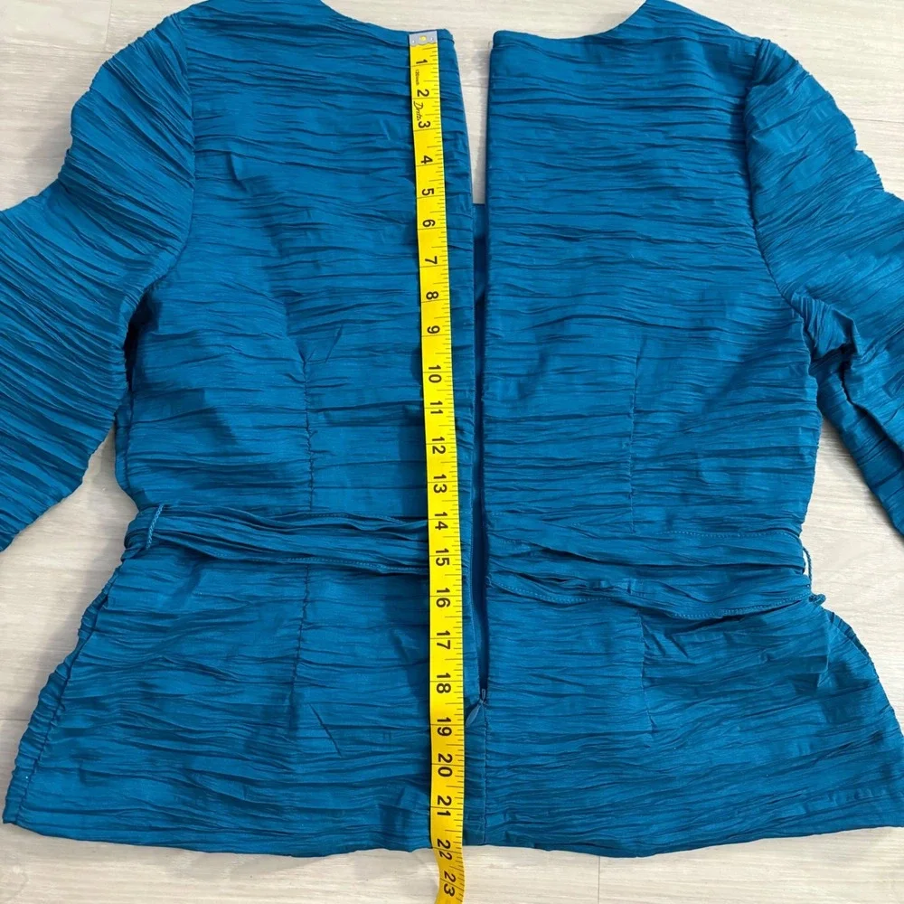 Alex Evenings Top Womens Teal Blue Textured Tie Waist Square Neck Blouse Top L - Picture 12 of 14